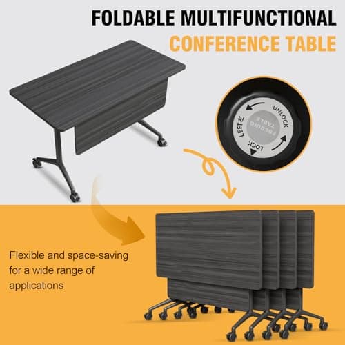 6-8 Person Conference Table Folding Conference Table for Office、Training, Seminar,Schools Modern Wood Conference Meeting Room Table Large Rectangular Conference Room Tables (4, Grey-2, 47in)