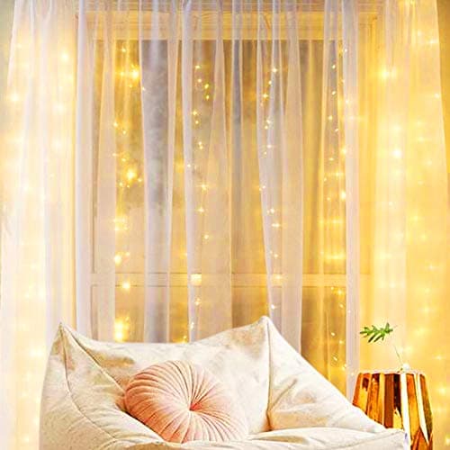 Curtain String Lights for Bedroom - 198 LED Window Light with Remote and Hooks, Twinkle Fairy Lights with 8 Lighting Modes, USB Hanging Lights for Wedding Party Home Garden Indoor Decorations