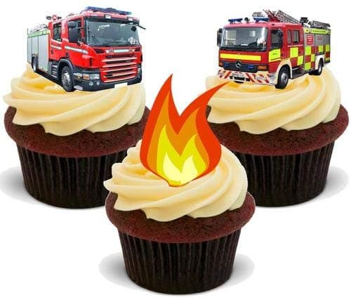 Fire Engine Fire Mix - 12 Edible Stand Up Premium Wafer Card Cake Toppers Decorations