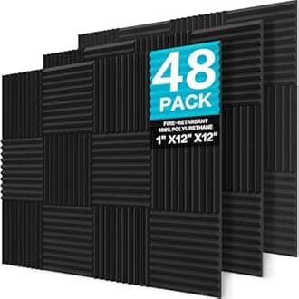 JBER 48 Pack Charcoal Acoustic Panels Studio Foam Wedges Fireproof Soundproof Padding Wall Panels 1" X 12" X 12"