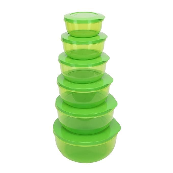 SIMPARTE Eco Storage Plastic Container Set of 6 (2700ML + 1950ML + 1300ML + 900ML + 600ML + 400ML) BPA-Free, Leak-Proof Food Organizer for Kitchen, Pantry & Refrigerator, Green