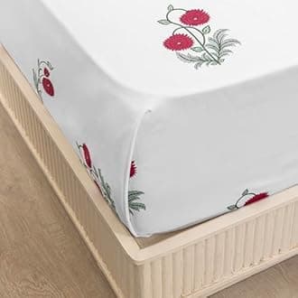 HOMEMONDE 210 TC Bedsheet Queen 90 x 100 Inches Premium Cotton Floral Printed Soft Flat Sheet with 2 Pillow Covers 18 x 28 Inch - Red Rose