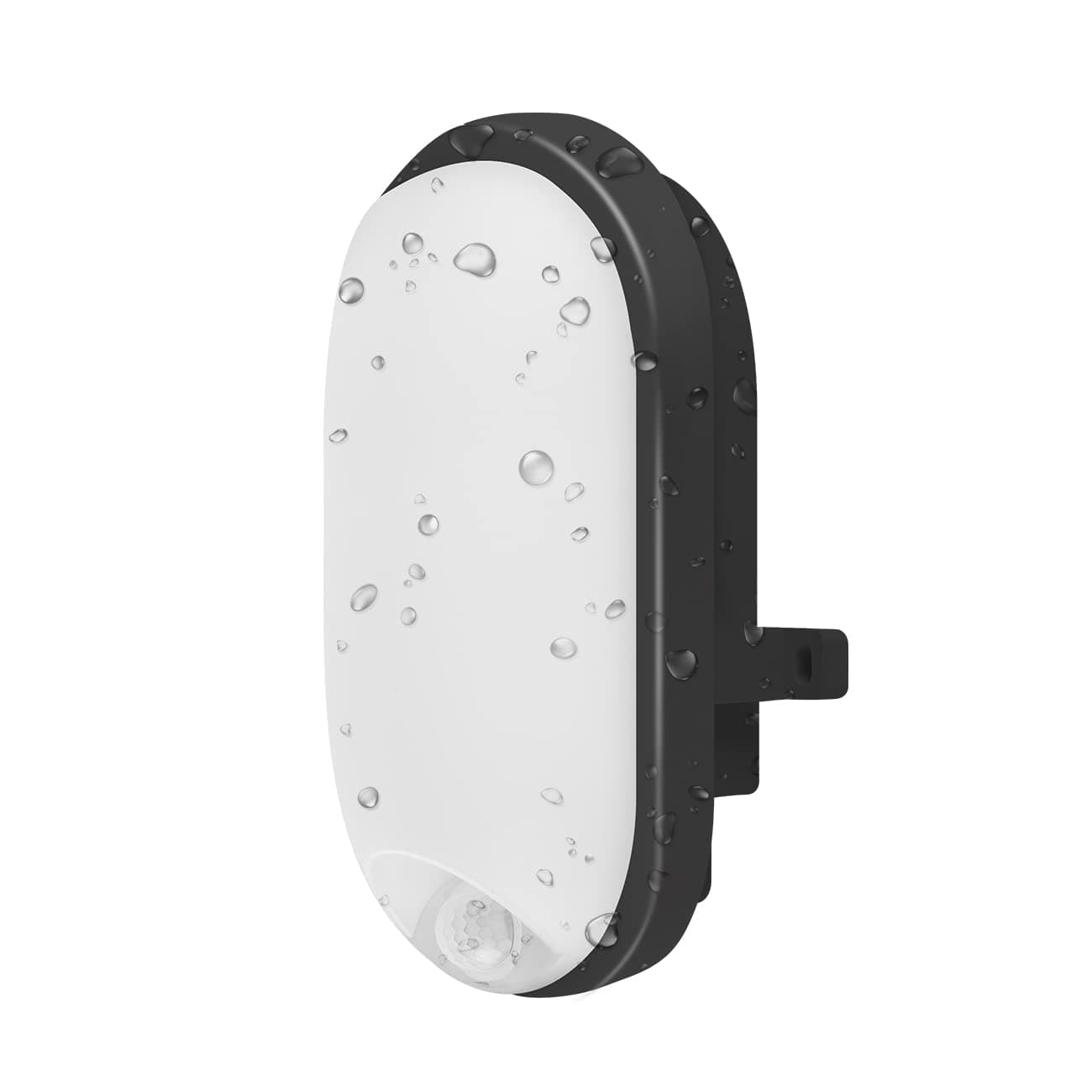 ANWIO Outside 12W IP54 PIR Sensor Bulkhead Wall Light, Black Oval Waterproof Motion Sensor PIR Porch Sconce Light,PIR Ceiling Light, 900LM,4000K Natural White Bathroom Ceiling Light(1 Pack)