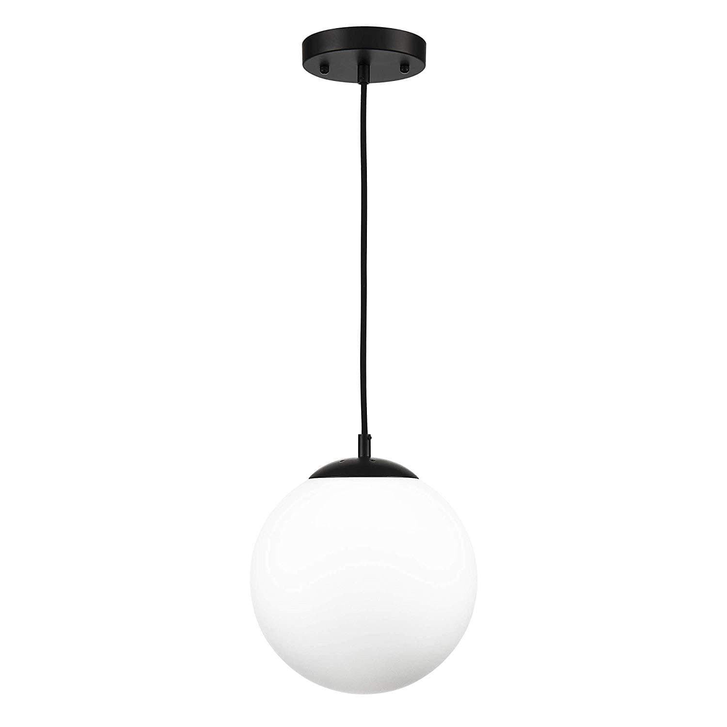 E27 Modern Globe Pendant Light, Modern Milk White Opal Glass Ball Globe Ceiling Light Fitting for Kitchen Dining Room Bedroom (Black, 15CM)