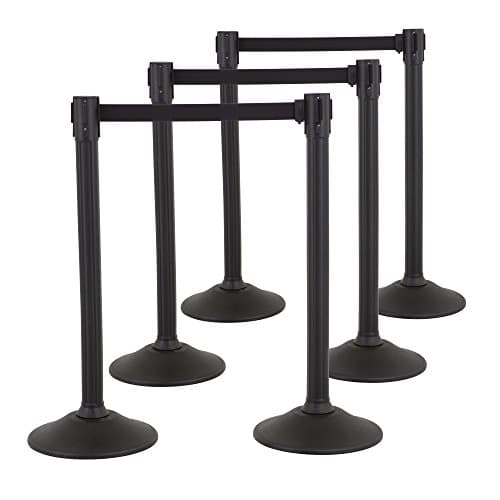 US Weight Sentry Stanchion Crowd Control Barrier - 6.5 Foot Retractable Black Belt - 6PK - Easy-Connect Assembly Requires No Tools - Made in the USA