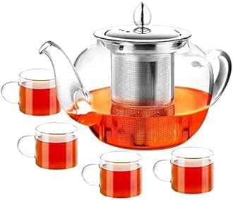 PluieSoleil Round Glass Teapot Borosilicate Small Teapots for 4,Glass Teapot for Gas Stove for Lose Tea/Coffee
