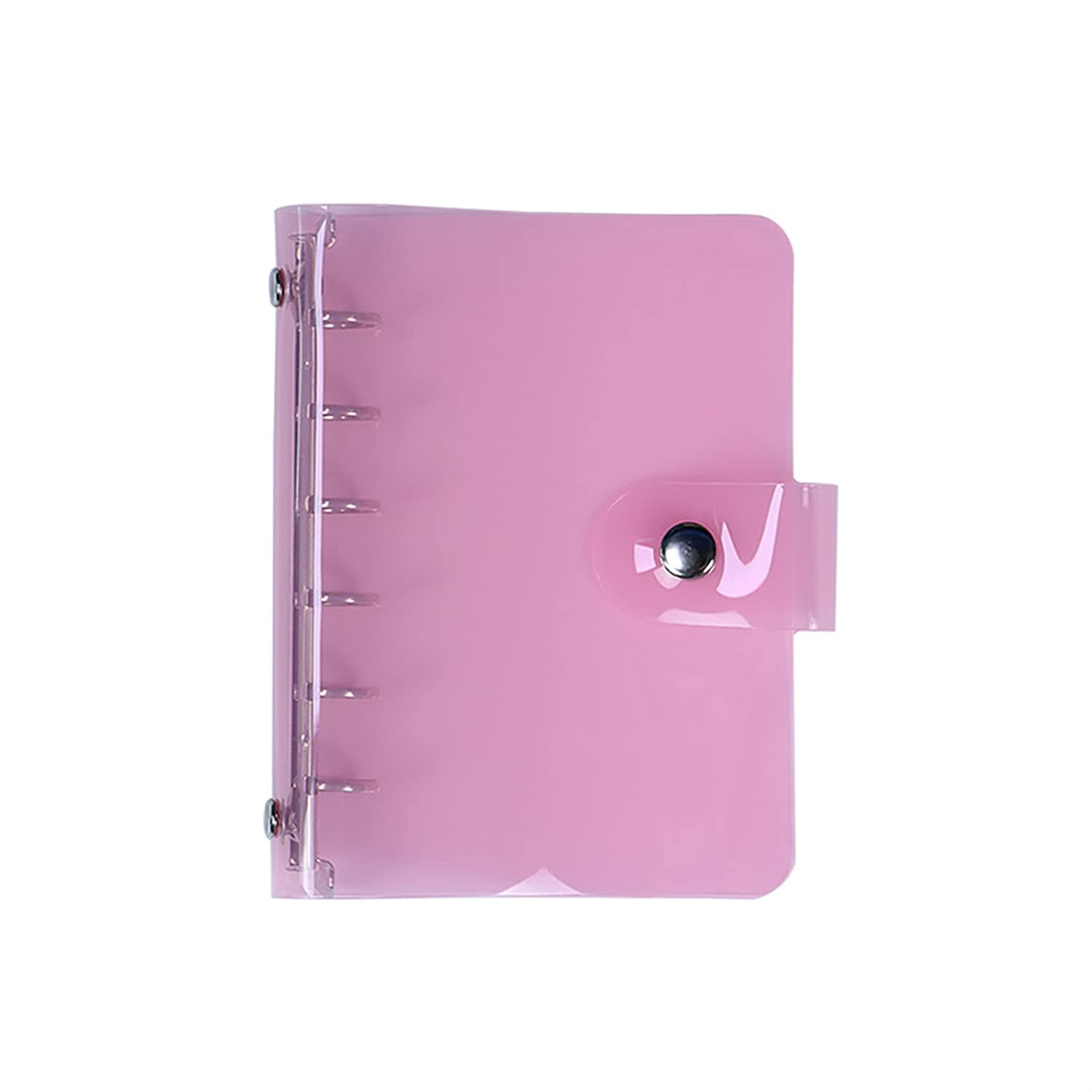 A7 Semi-trasparent Pink Soft PVC Round Ring Binders Dia 15mm 6-Ring Binder Cover with Snap Button Closure for DIY Loose Leaf Journal Planner Albums (A7, Pink)