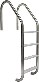 Aqua Select 4 Step Stainless Steel Pool Ladder with Non-Slip Plastic White Steps | Entry and Exit System for Inground Swimming Pools | 250 Pound Capacity | 1.9 Inch Outer Diameter