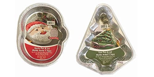 Aluminum Disposable Cake Pan with Lid, 2 Set Bundle, 1 Christmas Tree, 1 Santa