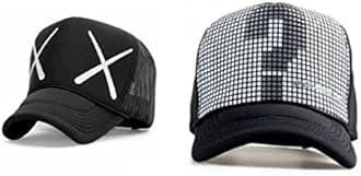Michelangelo Question Mark Half Mesh Cap and XX Black Half Net Combo for Boys/Girls (Pack of 2)