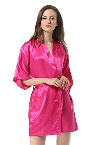 Women's Satin Plain Short Kimono Robe Bathrobe