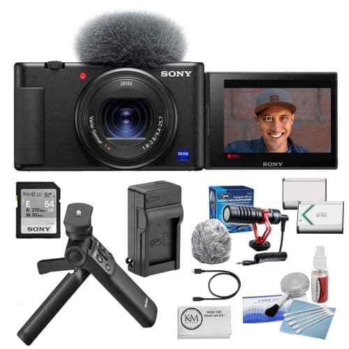 Sony ZV-1 Digital Camera | Black Bundle with Sony Vlogger Accessory Kit + Battery and Charger + Microfiber Cleaning Cloth + Compact Micro Microphone + 5-Piece Cleaning Accessories (7 Items)