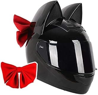 DOT Approved Cat Ears Motorcycle Street Helmets Breathable Cool Girl Men Women Couple Helmet Street Moto Full Face Helmet with Visor, Adult Flip Up Visors Motocross Helmet, All Seasons