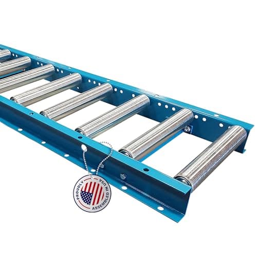 Light-Duty Gravity Conveyor with 1.5" Dia Galvanized Steel Rollers, 18" Wide, 5' Long Steel Frame on 3" Centers, Ideal for Distribution/Assembly Areas Such As Table, Ladder, Bed, Boat - Ultimation