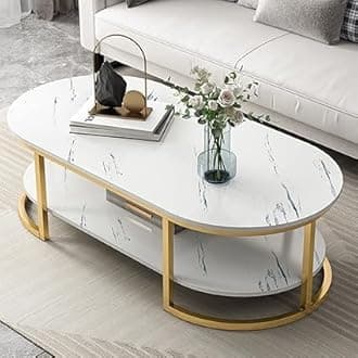 Deep Sleep Living Room Coffee Table Decoration Accessories Luxury Writing Table White Modern Design Muebles Living Room Furniture (White + Gold, L100 * W60 * H45)