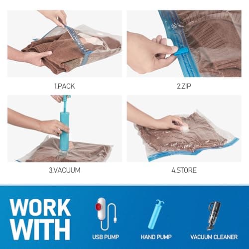 VMstr 12 Pack Refill Storage Bags, Carry-on Sizes with Hand Pump