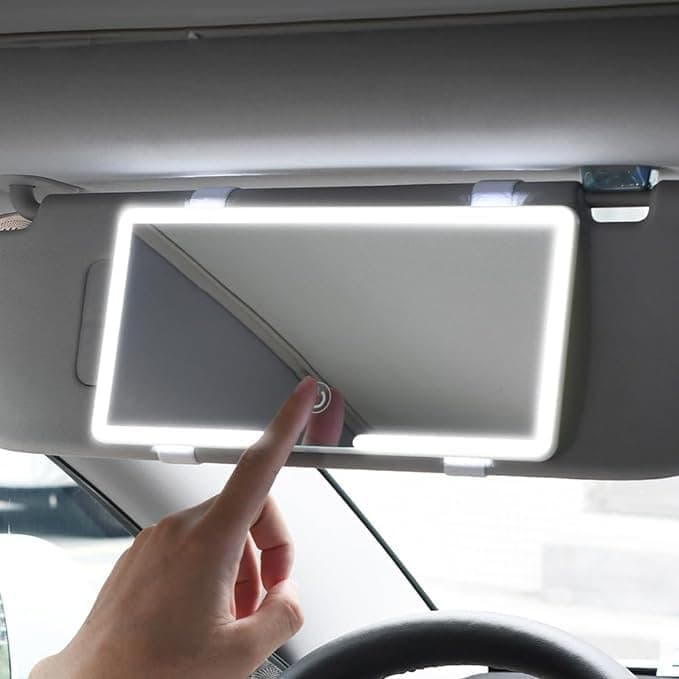 LED Car Vanity Mirror with Lights – Rechargeable Sun Visor Makeup Mirror, 3 Light Modes, 80 LEDs, Dimmable Touch Control, Universal Fit for All Cars (1PC, MULTICOLOR)