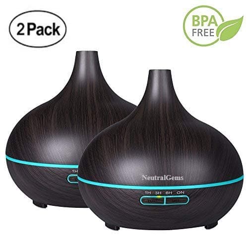 NeutralGems Essential Oil Diffuser (2 Pack 300ml) Wood Grain Aromatherapy Diffuser-Ultrasonic Cool Mist Humidifier, 7 Color LED Lights-Waterless Auto Shut-Off for Home, Office, Large Room, Baby,Yoga