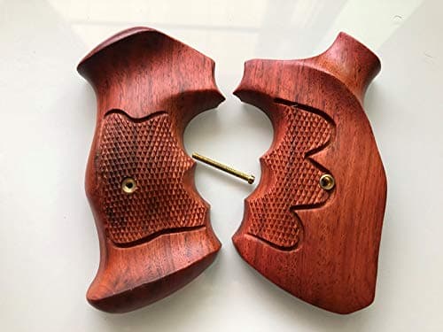 New Grip for Smith & Wesson, K/L Frame Round Butt Revolver, Hardwood - Checkered, Thai Handmade