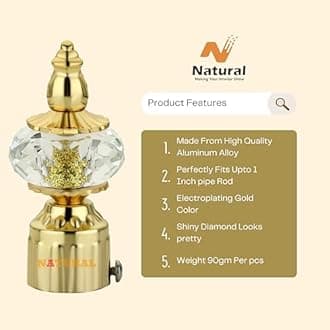 NATURAL Heavy Duty Aluminum Royal Luxury Design Curtain Bracket/Finial and Curtain Support with Screw/Wallplug for Window & Door Curtain Fittings Suitable Upto 1 Inch Pipe. (4 Set, Gold)