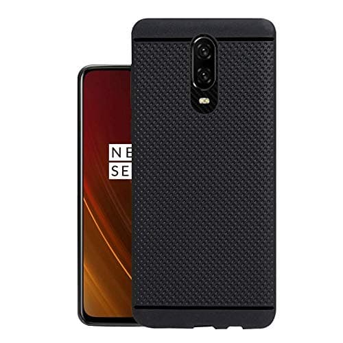 HELLO ZONE Exclusive Dotted Matte Finish Soft Rubberised Back Case Cover for Oneplus 6T - Black