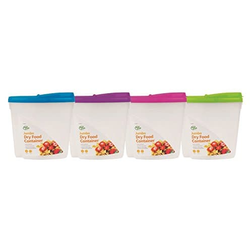 4x Dry Food Kitchen Storage Box Plastic 3L Dispenser Container with Air Tight Lid ideal for Cereals Rice Pasta and More