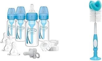 Dr. Brown's Natural Flow Anti-Colic Options+ Narrow Breast to Bottle Pump & Store Feeding Set with S & Reusable Sponge Baby Bottle Cleaning Brush with Suction Cup Stand