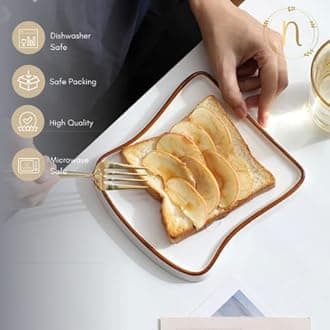 Nestasia White Ceramic Bread-Shaped Serving Plates Set of 2 (6.6 inches Each) | Microwave & Dishwasher Safe Snack Plate - Perfect for Breakfast, Tea Time Snacks, Sandwiches, Starters, or Burgers