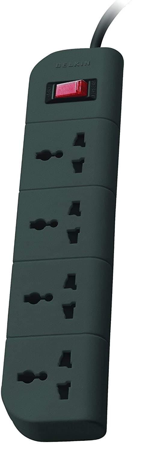 Belkin 4-Socket Extention Board with Surge Protector Universal Socket with 5Ft (1.5-Meter) Heavy Duty Cable Overload Protection, Comes with 5 Years Manufacturer Warranty, Grey Color, 350 Volts