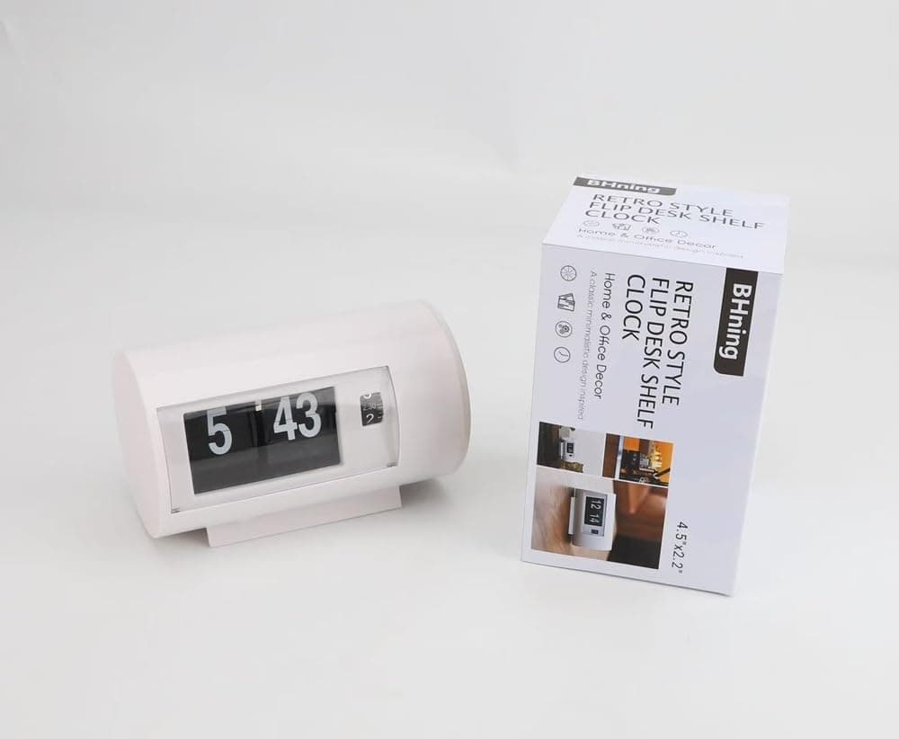 Retro Table Clock Auto Flip Clock 12 Hours AM/PM Format Display Timepiece Desk Clock Flip Page Turning Clocks (White)