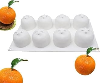 Surakey Cake Molds Baking Dessert Jelly Ice Cream 3D Fruit Shapes Silicone Mold for Chocolate Candy Pastry Truffle Pudding Jelly Cheesecake Mousse Soap, 8-Cavity Orange Mold