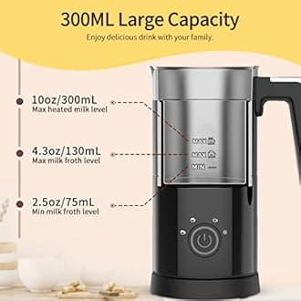 4 in 1 Electric Milk Frother: 10oz/350 mL Large Capacity Electric Milk Steamer for Hot and Cold Milk Froth - Automatic Milk Frother & Warmer for Latte, Cappuccinos, Macchiato, Hot Chocolate