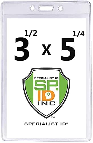 5 Pack - Premium Heavy Duty 3 1/2" X 5 1/4" Extra Large Event Badge Holder (4X6 Outside) - Clear Plastic Name Tag Sleeves, Concert Ticket, Press Pass or Sporting Event Holder by Specialist ID