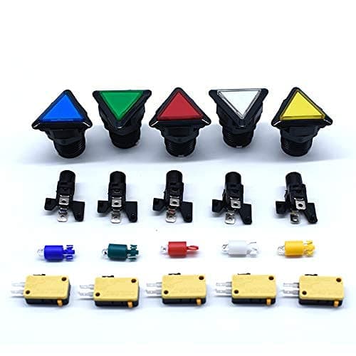 Arcity 5 Pieces Triangle LED Illuminated Push Buttons with Micro Switch for Arcade Machine Games Kits Parts Black Edge Jamma MAME Raspberry Pi 2 3 Controller 39x39x39MM New(Multi-Colored)