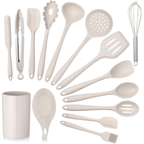 E-far 15-Piece Silicone Kitchen Utensils Spatula Set - Khaki