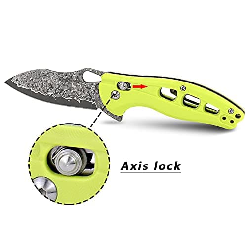ALBATROSS Cool Flipper Axis Lock Opening Folding Pocket Knife with 3" Modern Damascus Steel Blade and 4.25" High Strength FRN Handle, Deep Carry Pocket Clip - Gifts Box FK036DA-GN