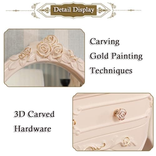 Makeup Vanity Set with Mirror & Cushioned Stool, Vintage Dressing Table with 4 Drawers, European Style Vanity Desk for Bedroom (Color : White+Silver, Size : 100x47x162cm)