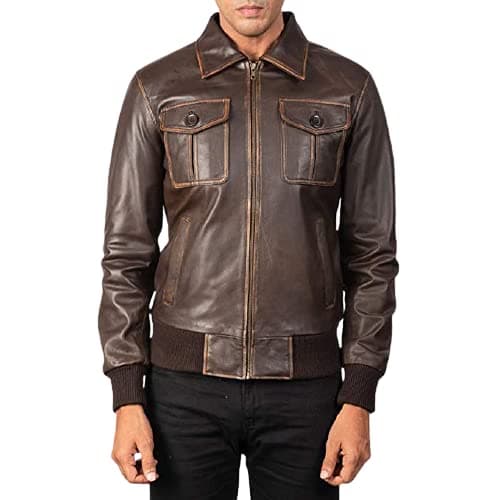 Men's Air Force A-2 Leather Flight Bomber Jacket | Real Lambskin A2 Brown Bomber Jacket | Distressed Brown Jacket for Mens