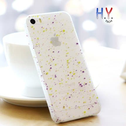 H.Y. TECH Luminous Glow in The Dark Transparent Case for iPhone 5/5S - Unique Random Ink Painting Snow Flowers Design (Purple&Green)