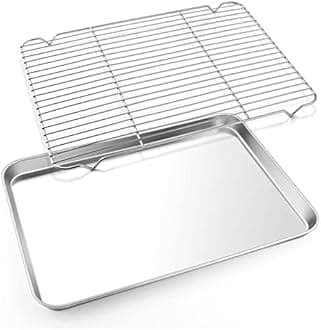 E-far Cookie Sheet with Rack Set, Half Sheet Baking Pan for Oven Cooking, 18”x13” Stainless Steel Rimmed Tray with Wire Cooling Rack for Roasting Broiling Bacon Meat Steak - Dishwasher Safe