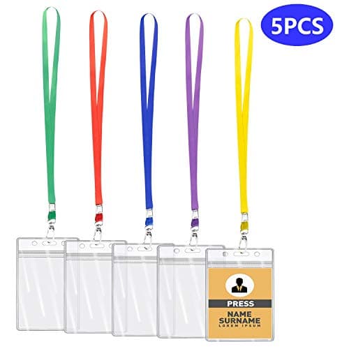 Lanyards with ID Holder, Spnavy 5 Pack Flat ID Lanyards Plus 3.8X3.2 Inches Clear Vertical Badge Holders with Zipper for Office School Business Tour