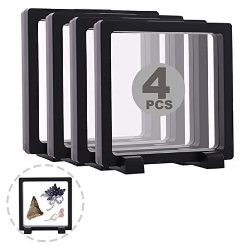 YITOU 4 Set 6.3 Inch 3D Floating Display Frame Case for Jewelry, Challenge Coin Display Stands Case Holder for Fossil, Rock, Gemstones, Megladon Tooth, Specimens, Floating Frame Case
