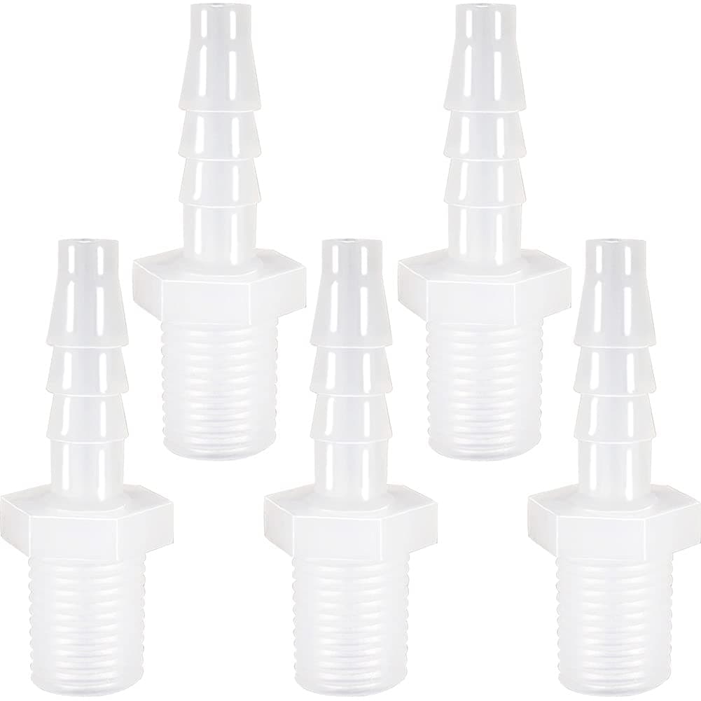 Plastic Hose Barb Fitting, 1/4" Barb X 1/4 NPT Male Thread Adapter Connector Pipe Fittings for Fuel Gas Liquid Air (Pack of 5)