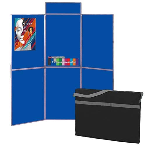 – Wonderwall Floor Standing 6 Panel Folding Display Panel Kit with Bag & Header, Blue Loop Nylon Fabric, Grey PVC Frame - 11 Colours - for Schools, Exhibitions, Offices, Healthcare & Hubs