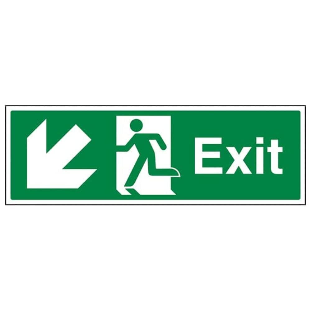 V Safety Safe Condition Exit - Exit Arrow Down Left - 300 X 100 mm Restickable Safety Sign