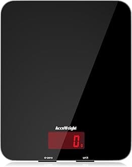 ACCUWEIGHT 201 Digital Kitchen Scales with Tempered Glass Platform (Batteries included), Electronic Weighing Food Scale with Backlit LCD, Multifunction for Office School Home Baking Cooking, 5kg/11lb