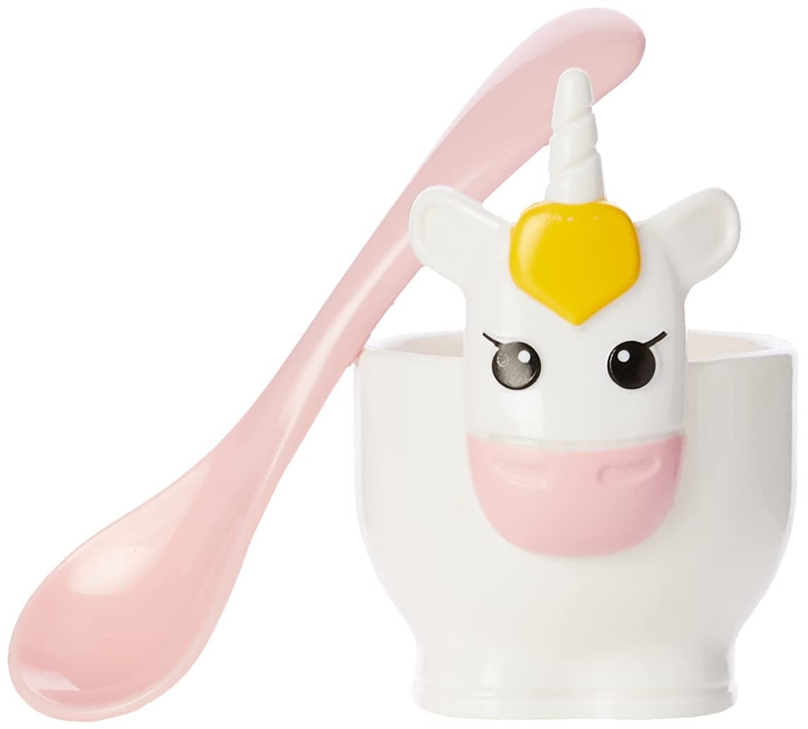 Unicorn Hard Boiled Egg Cup Holder with Spoon, 2-Piece Set, One Size, White
