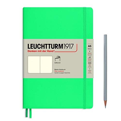 LEUCHTTURM1917 - Notebook Softcover Medium A5-123 Numbered Pages for Writing and Journaling (Plain, Emerald)