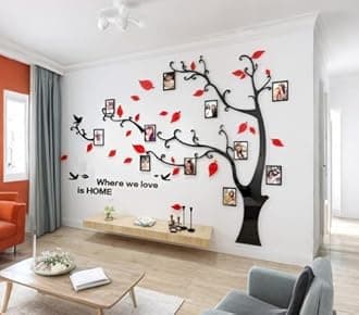 3D Tree Wall Stickers - DIY Photo Frame Tree Wall Decal Family Photo Frame Sticker Murals Wall Decor Living Room Bedroom TV Background Home Decorations (M:83 * 59in,Red Left)
