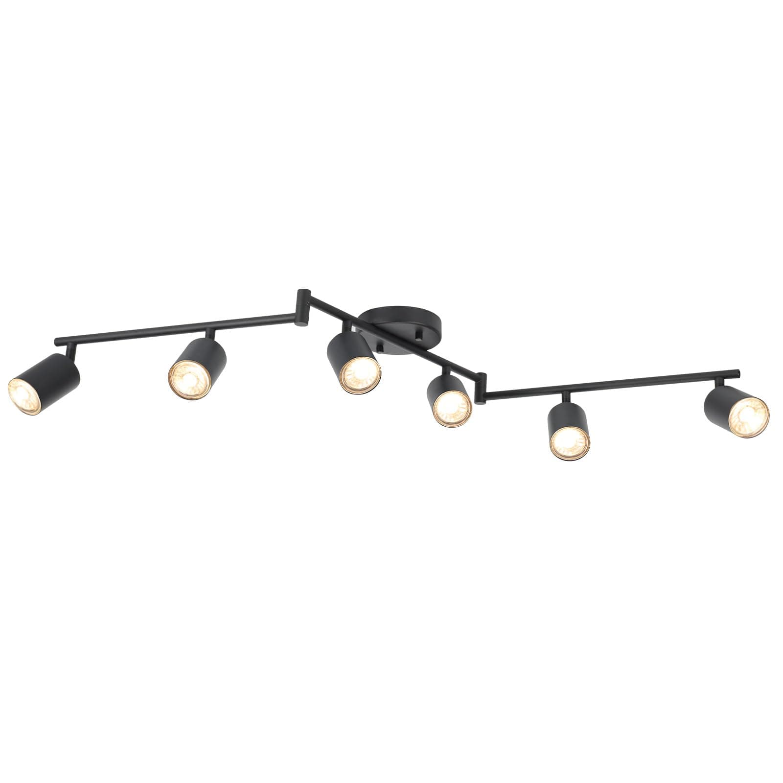 BoostArea LED 6 Light Track Lighting Kit, Black 6 Way Ceiling Spot Lighting, Flexibly Rotatable Light Head for Kitchen, Living Room, Bedroom, GU10 Bulb Not Included